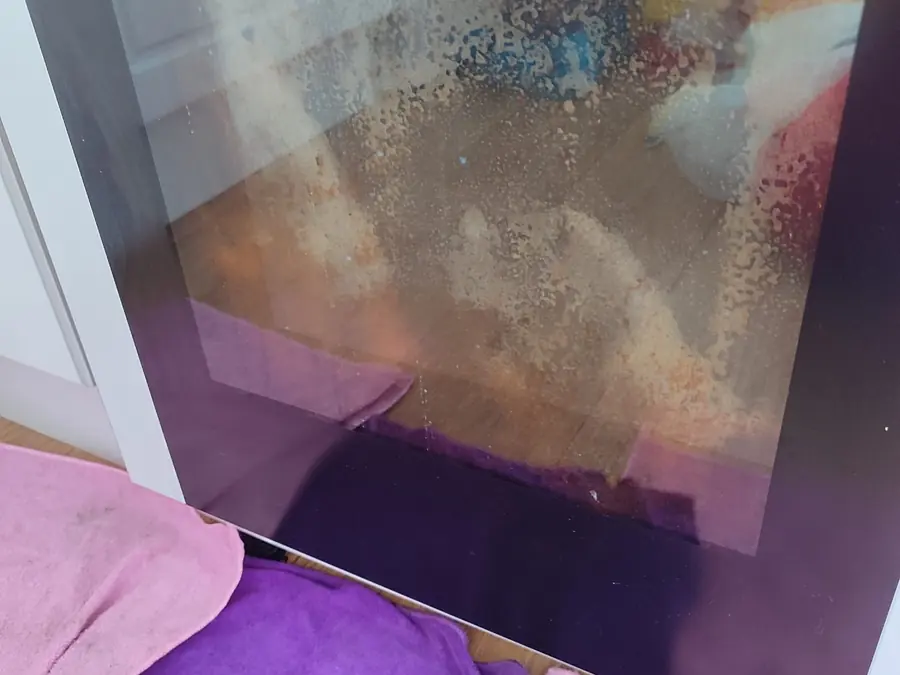 Oven door glass with burnt grease