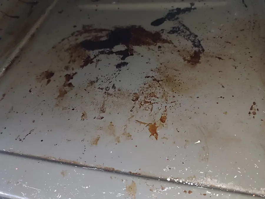 Oven tray before cleaning