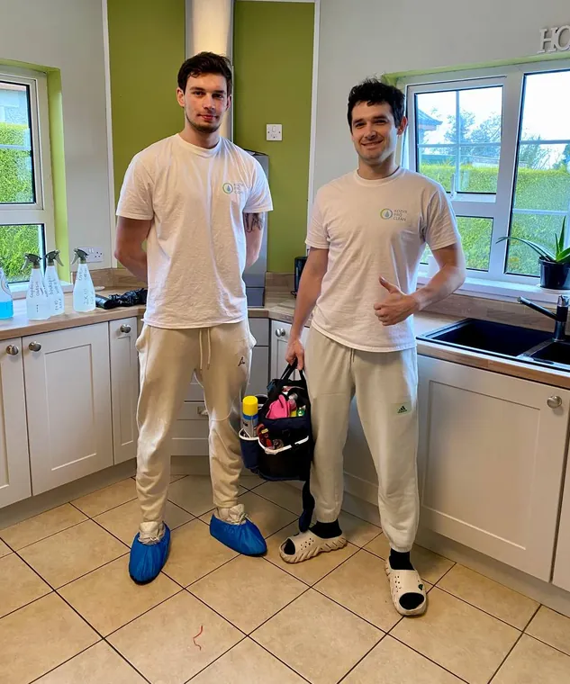 Yevhen and his colleague ready for a deep clean in Letterkenny